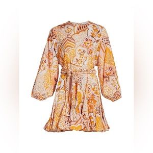 RHODE Ella Patchwork Floral Puff-Sleeve A-Line Dress Golden Wallflower, XS, NWT